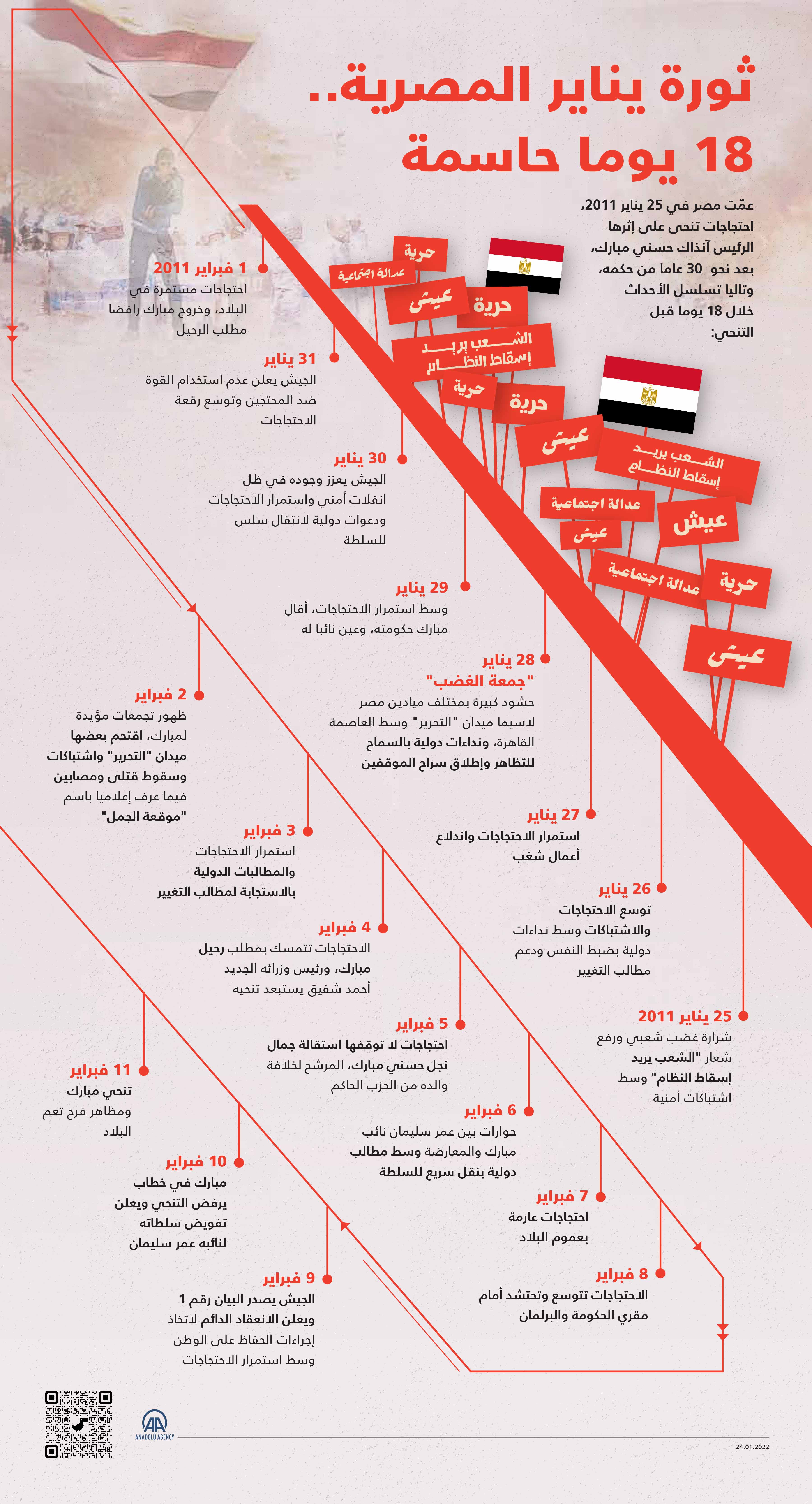 ثورة يناير المصرية.. 18 يوما حاسمة