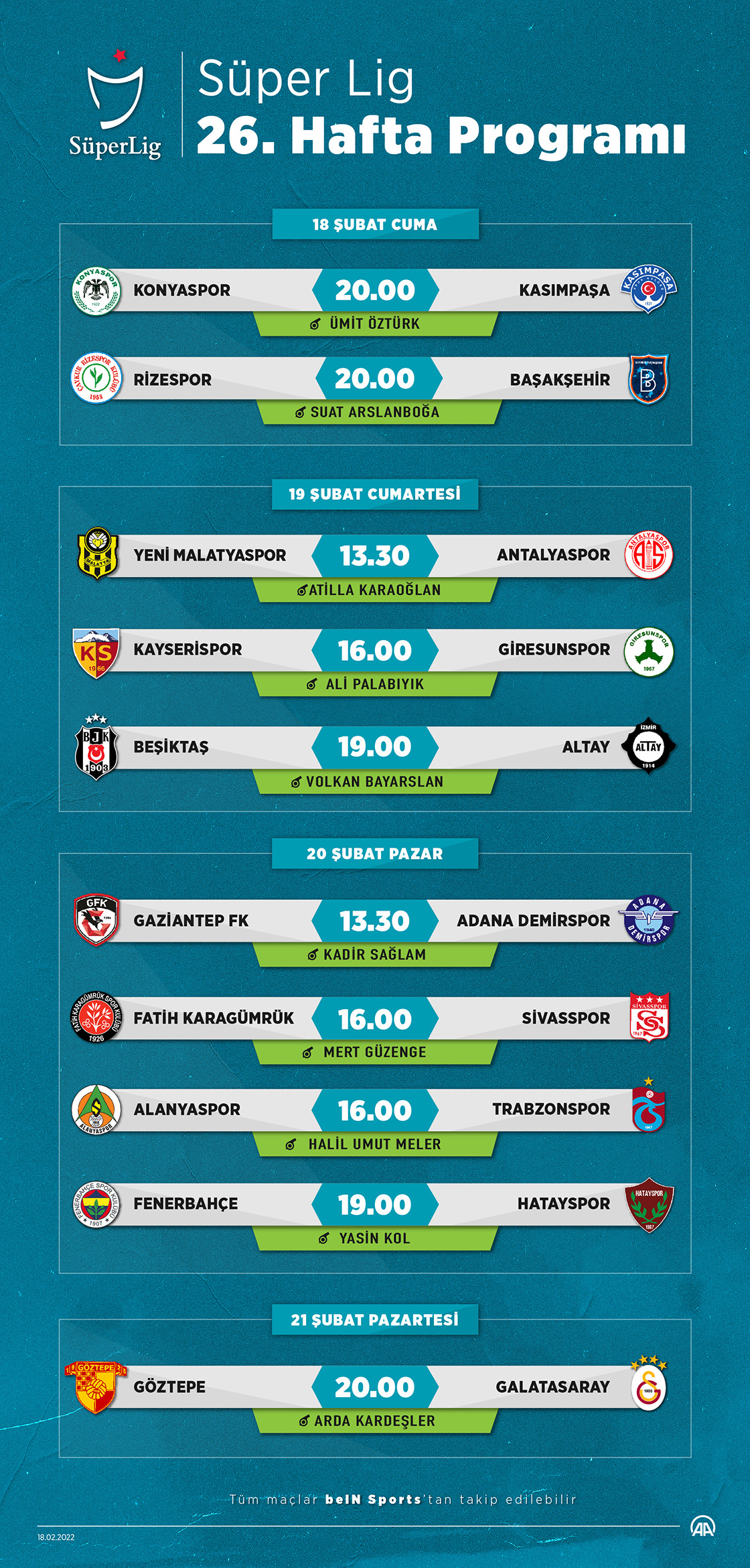 Süper Lig 26. Hafta Programı