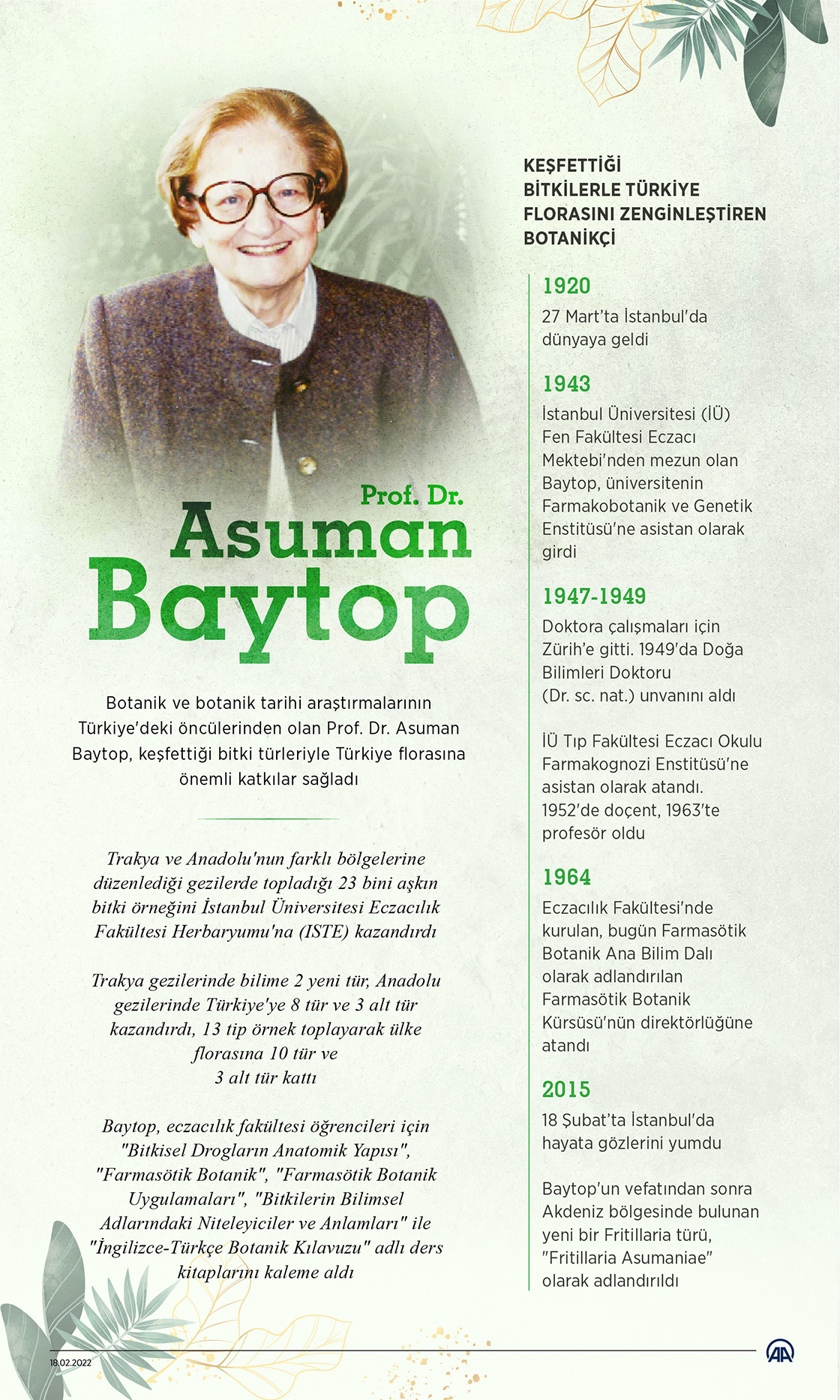 Keşfettiği bitkilerle Türkiye florasını zenginleştiren botanikçi Prof. Dr. Asuman Baytop