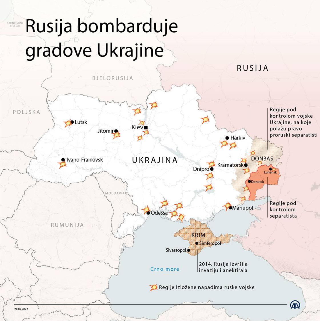 Rusija bombarduje gradove Ukrajine