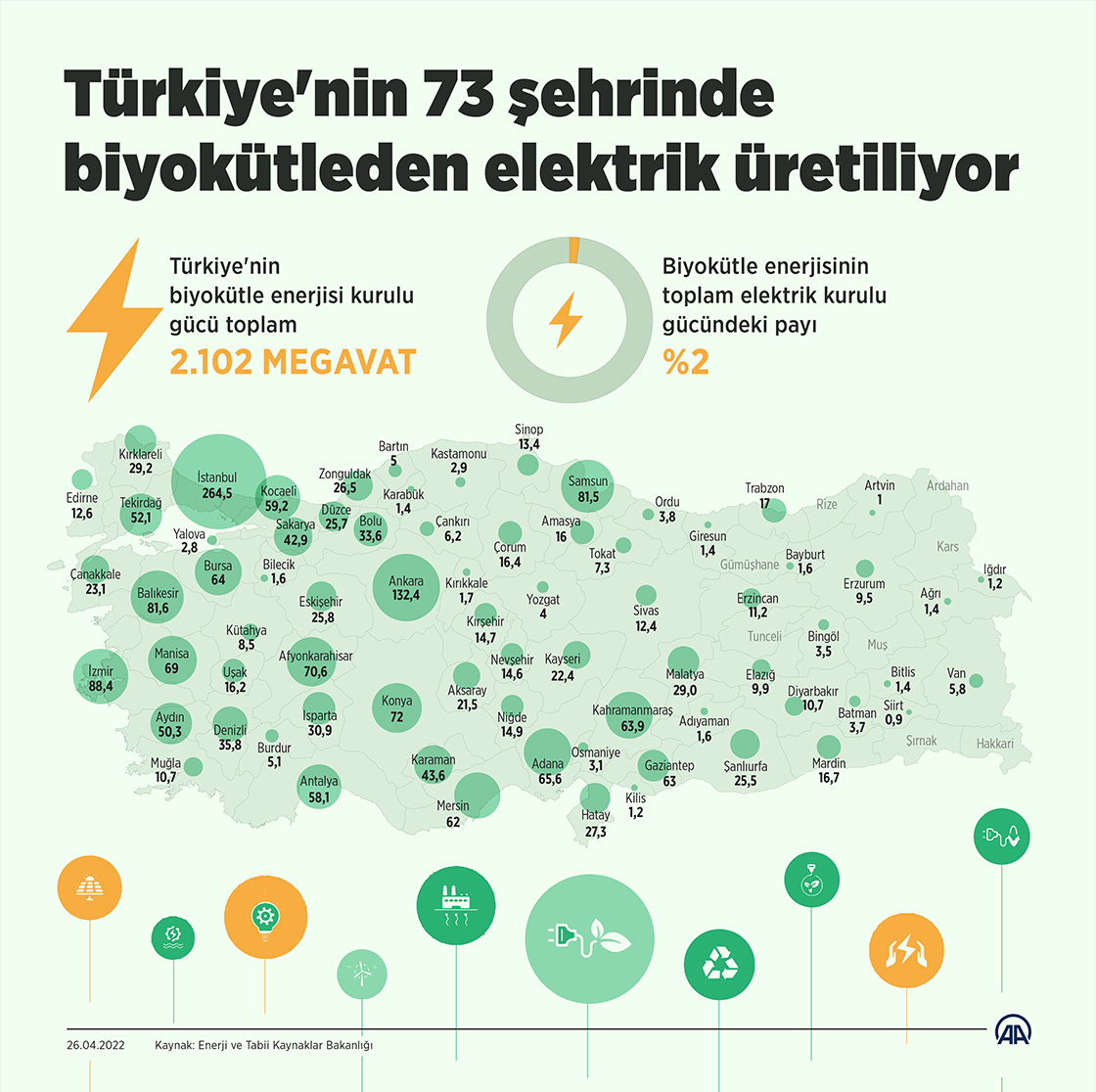 Türkiye'nin 73 şehrinde biyokütleden elektrik üretiliyor