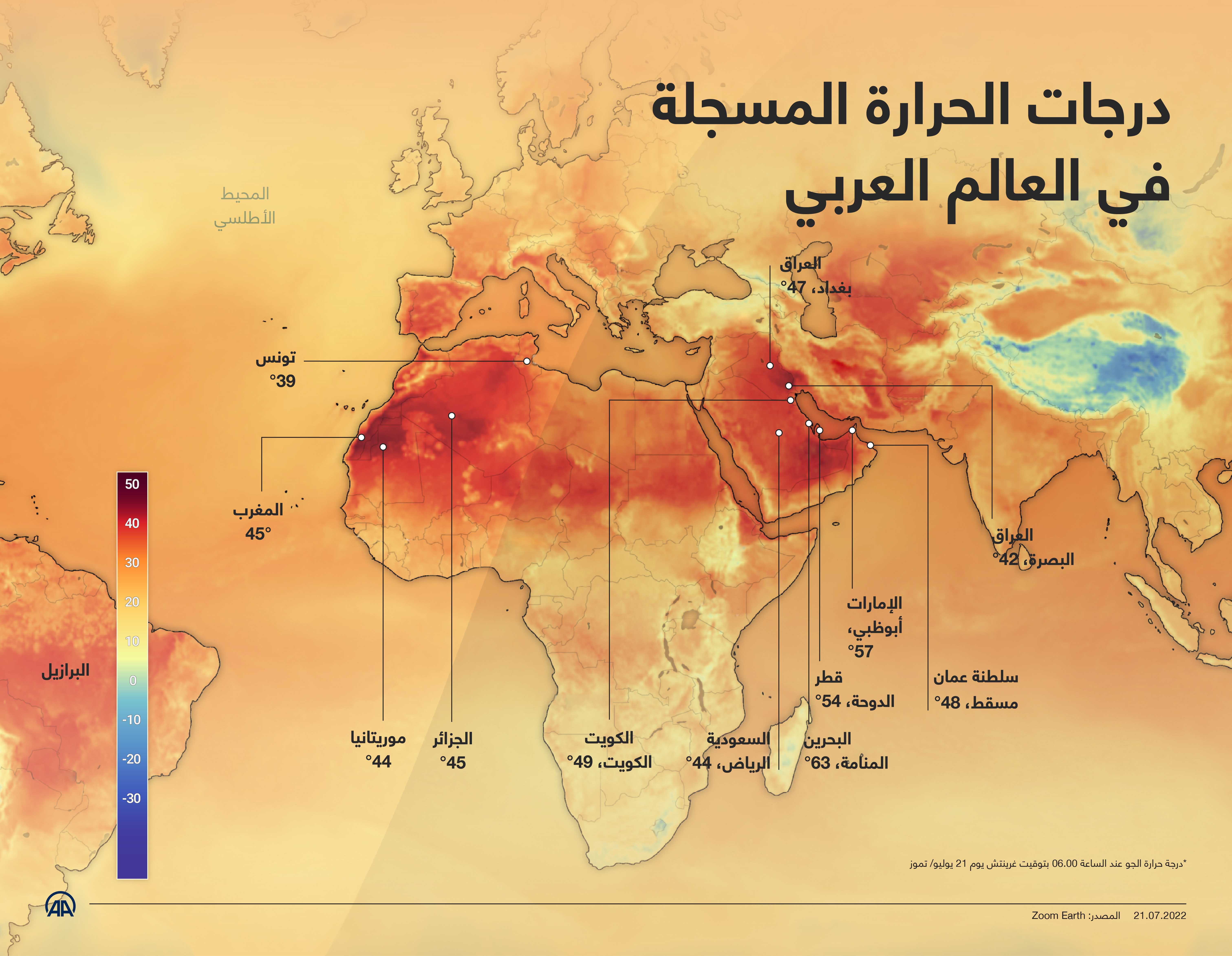 درجات الحرارة المسجلة في العالم العربي 