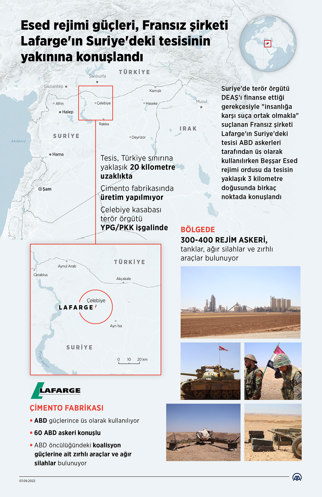 Esed rejimi güçleri, Fransız şirketi Lafarge'ın Suriye'deki tesisinin yakınına konuşlandı