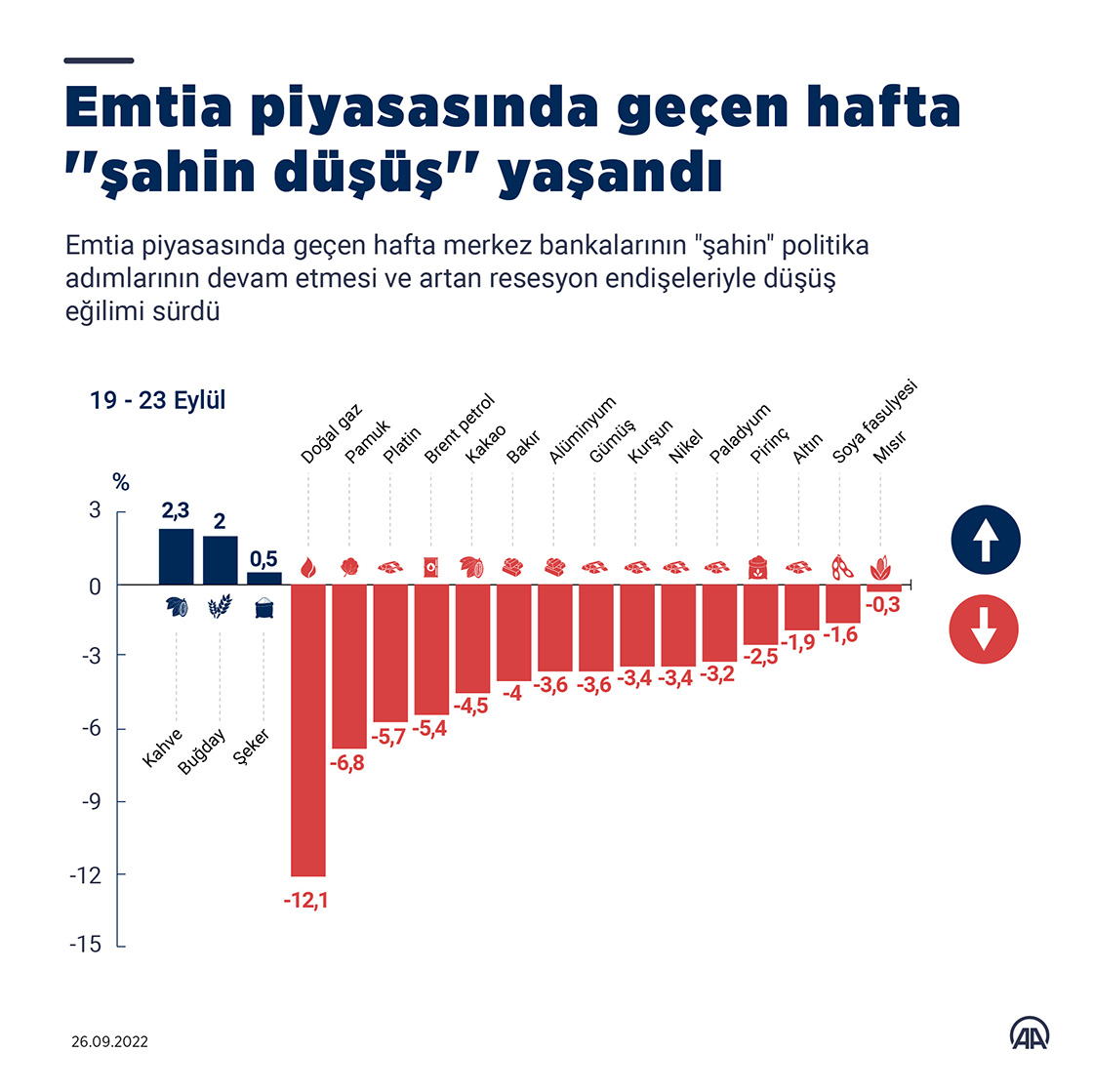 Emtia piyasasında geçen hafta ''şahin düşüş'' yaşandı