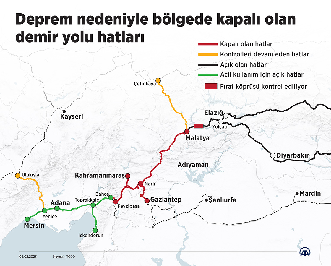 Deprem nedeniyle bölgede kapalı olan demir yolu hatları