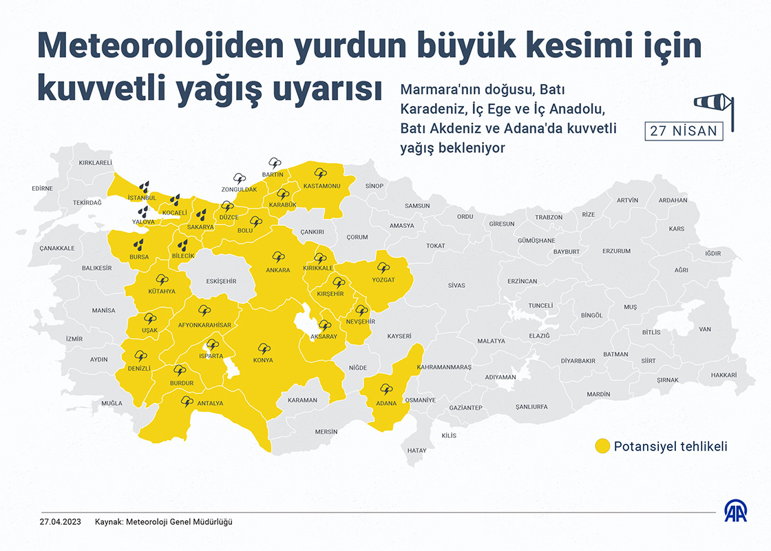  Meteorolojiden yurdun büyük kesimi için kuvvetli yağış uyarısı