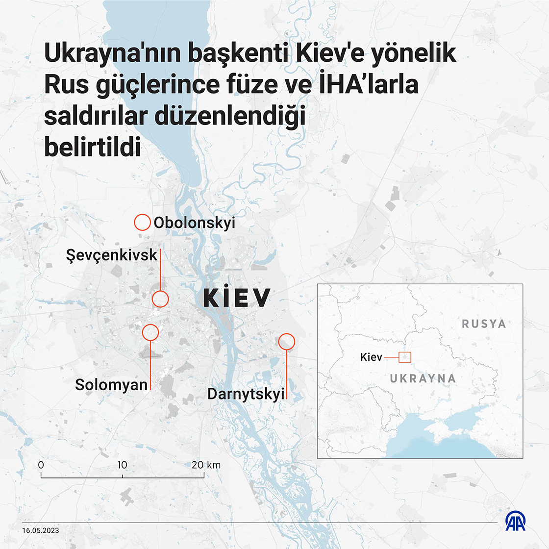  Ukrayna'nın başkenti Kiev'e yönelik Rus güçlerince füze ve İHA'larla saldırılar düzenlendi