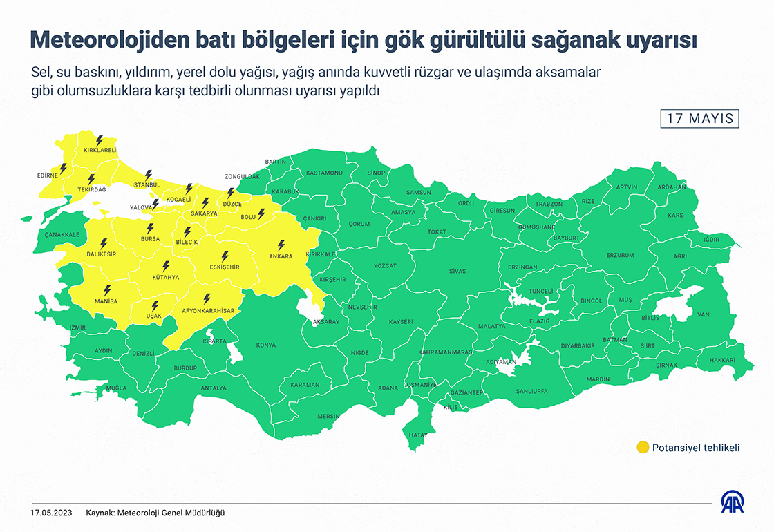  Meteorolojiden batı bölgeleri için gök gürültülü sağanak uyarısı