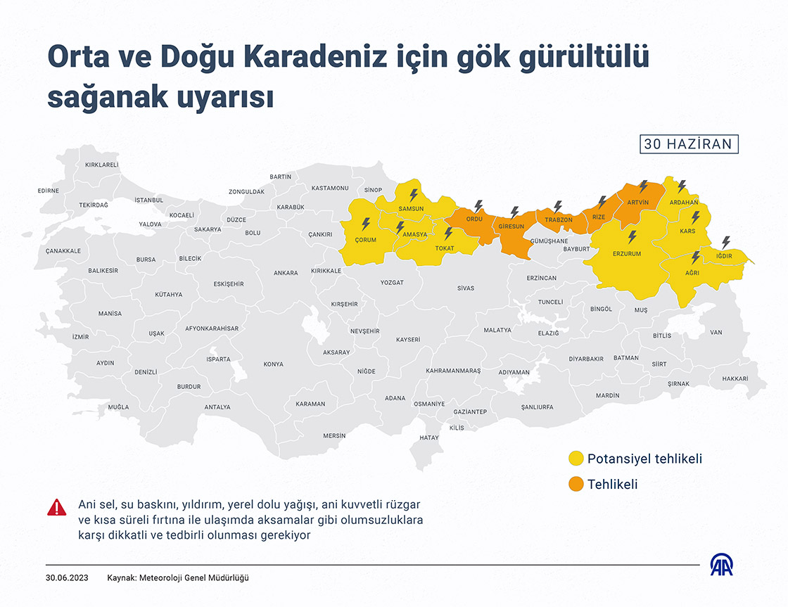 Orta ve Doğu Karadeniz için gök gürültülü sağanak uyarısı