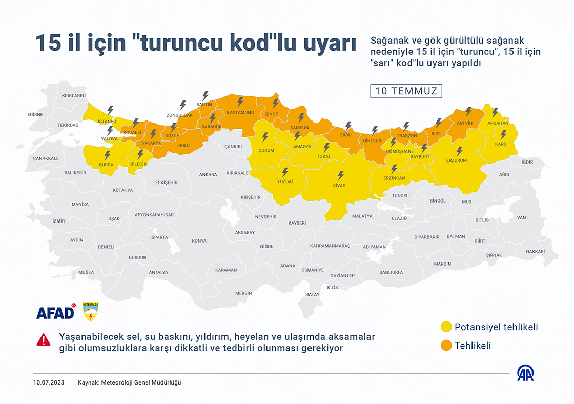 15 il için "turuncu kod"lu uyarı