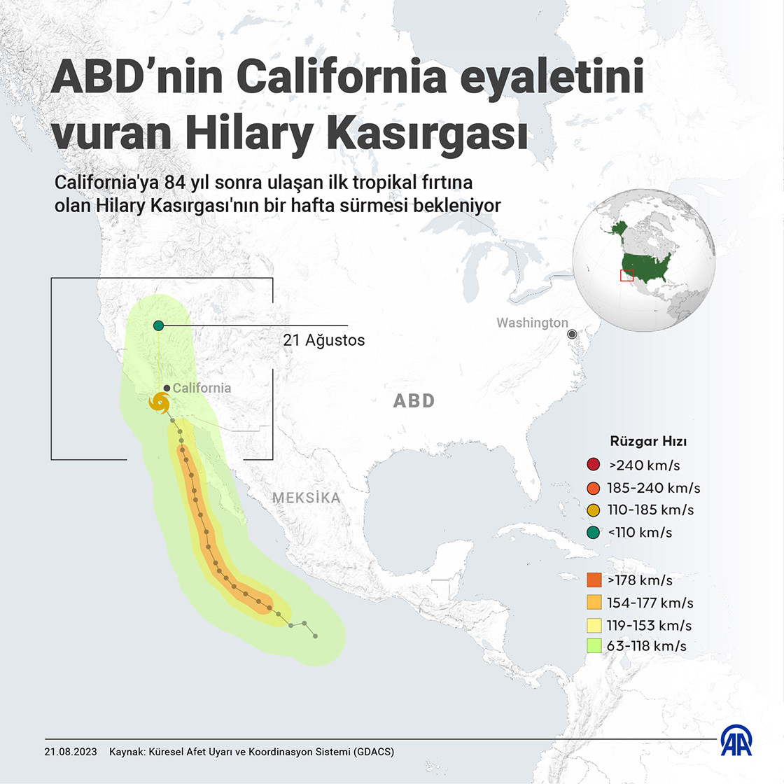 ABD’nin California eyaletini vuran Hilary Kasırgası