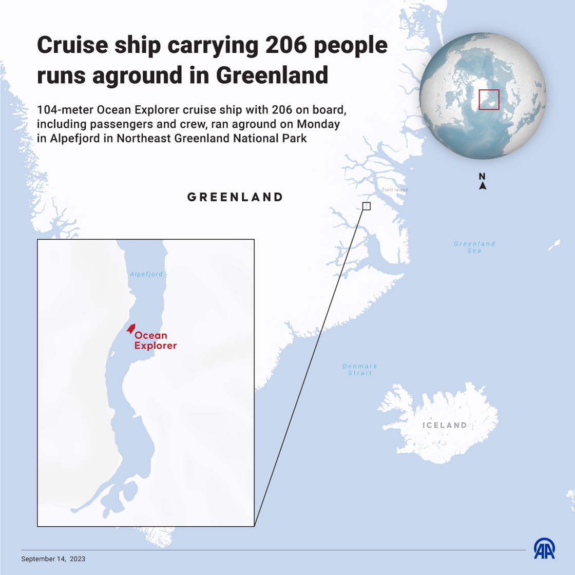 Cruise ship carrying 206 people runs aground in Greenland