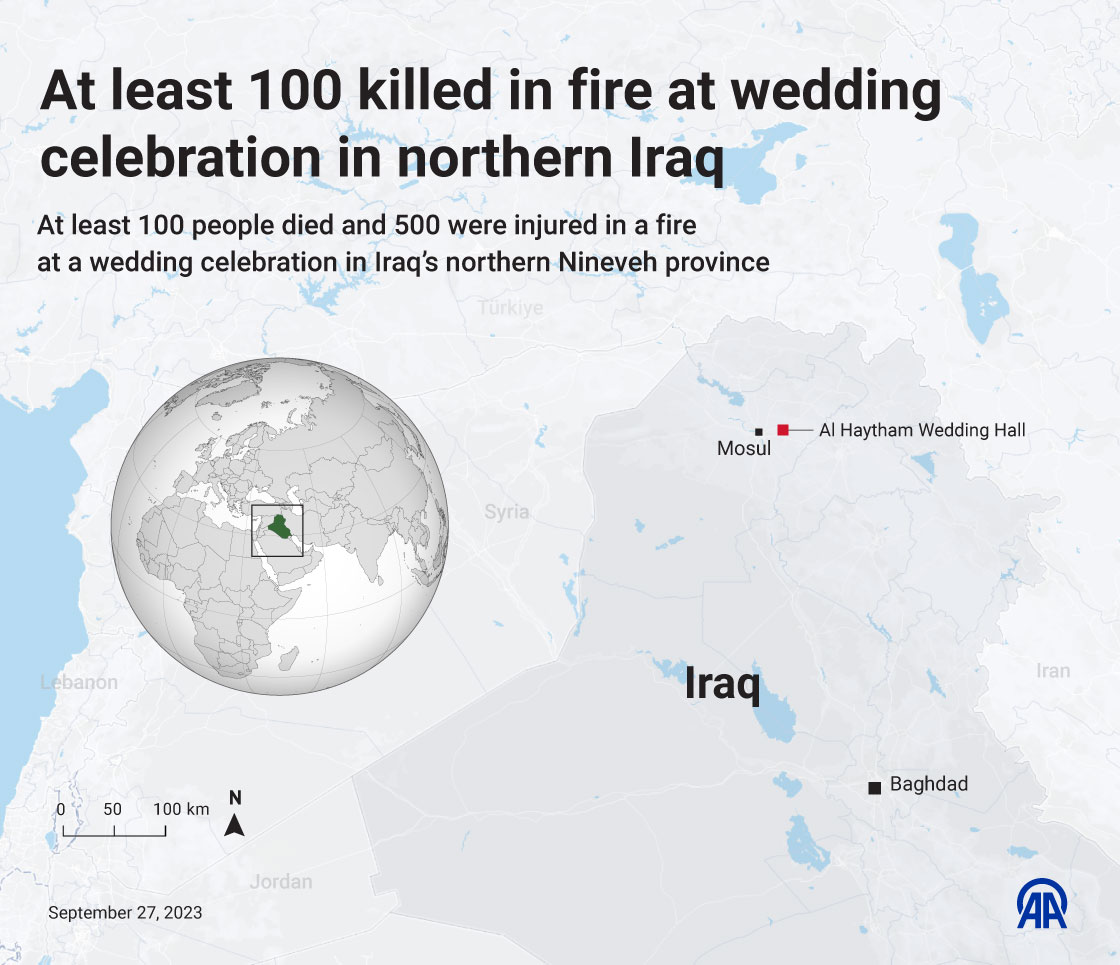 At least 100 killed in fire at wedding celebration in northern Iraq