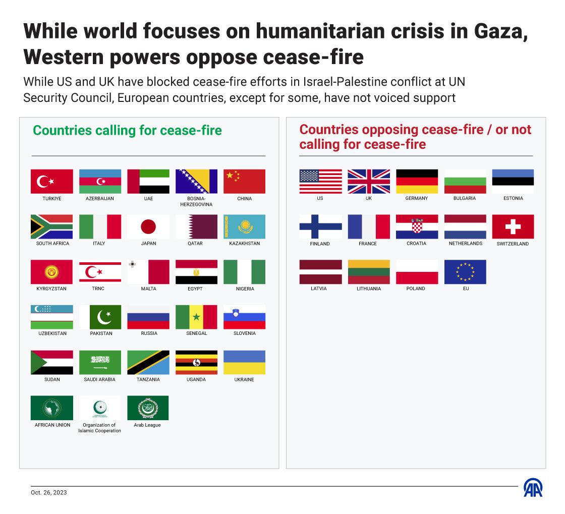 While world focuses on humanitarian crisis in Gaza, Western powers oppose cease-fire