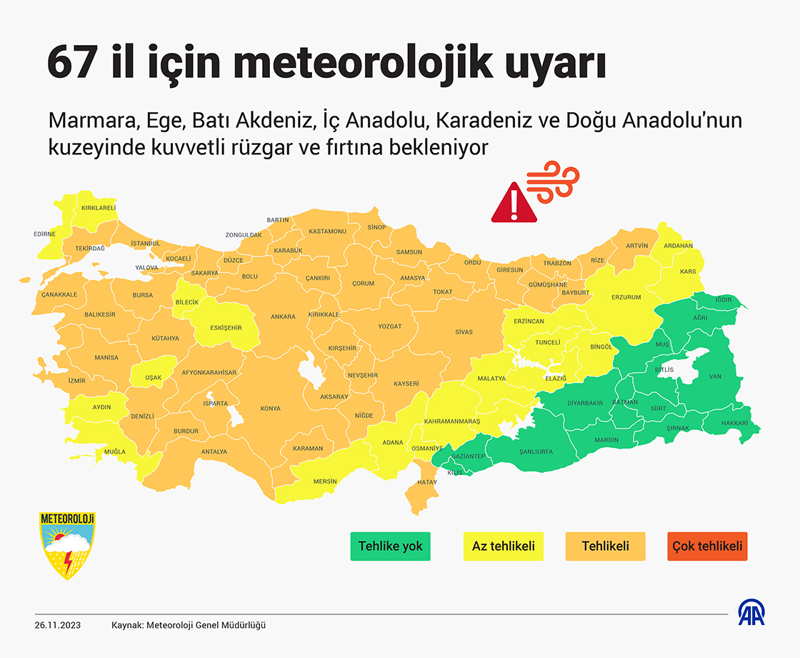 67 il için meteorolojik uyarı