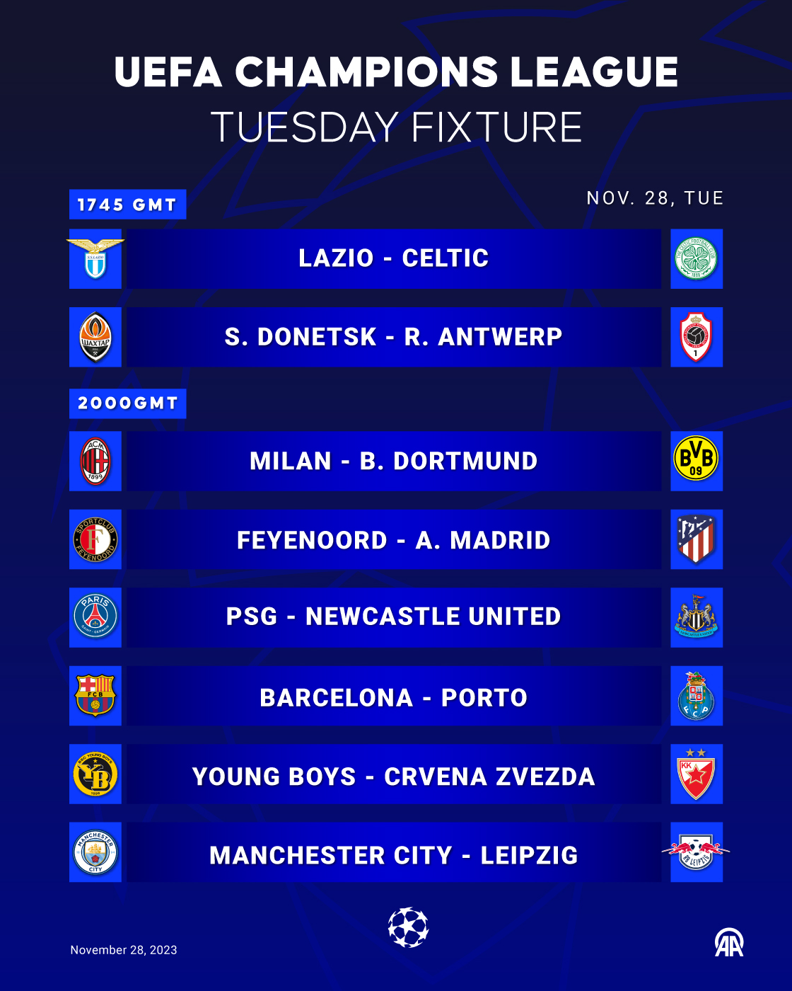 UEFA Champions League - Tuesday Fixture
