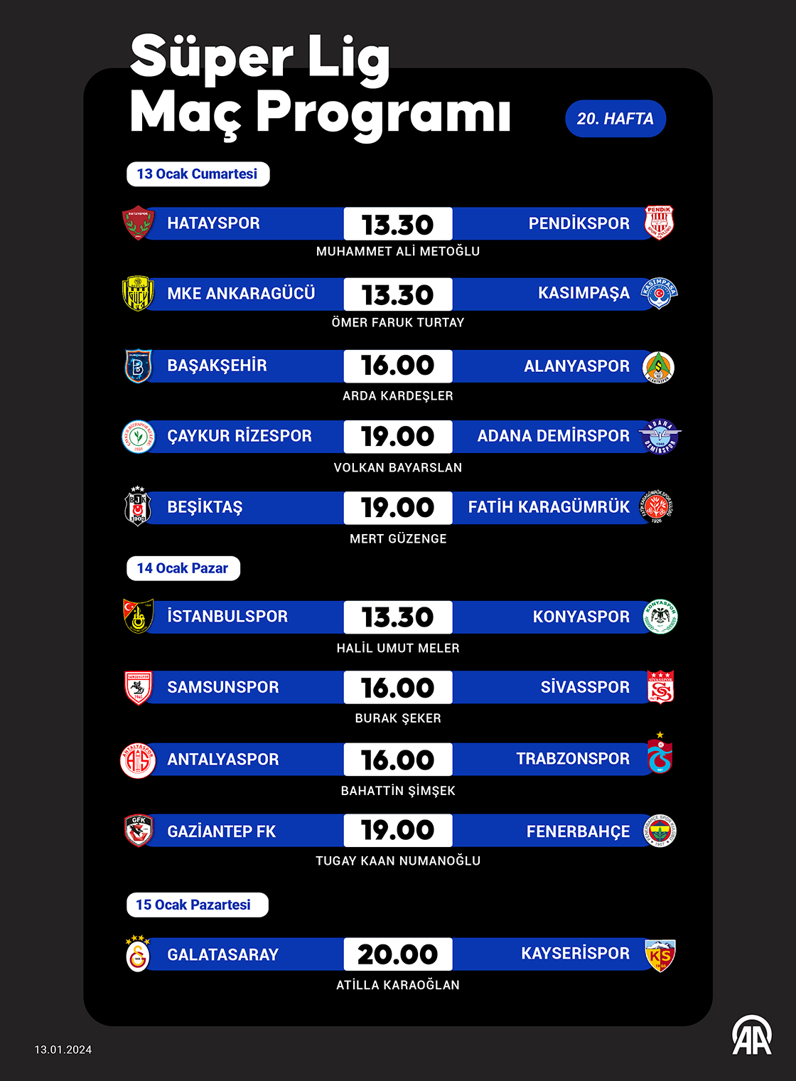 Süper Lig 20. hafta programı
