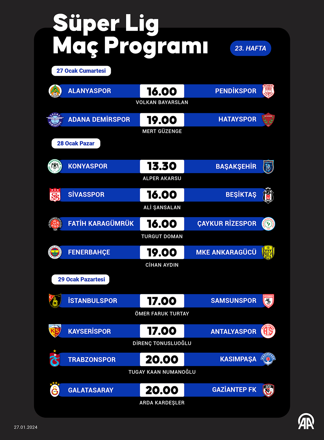 Süper Lig 23. hafta programı