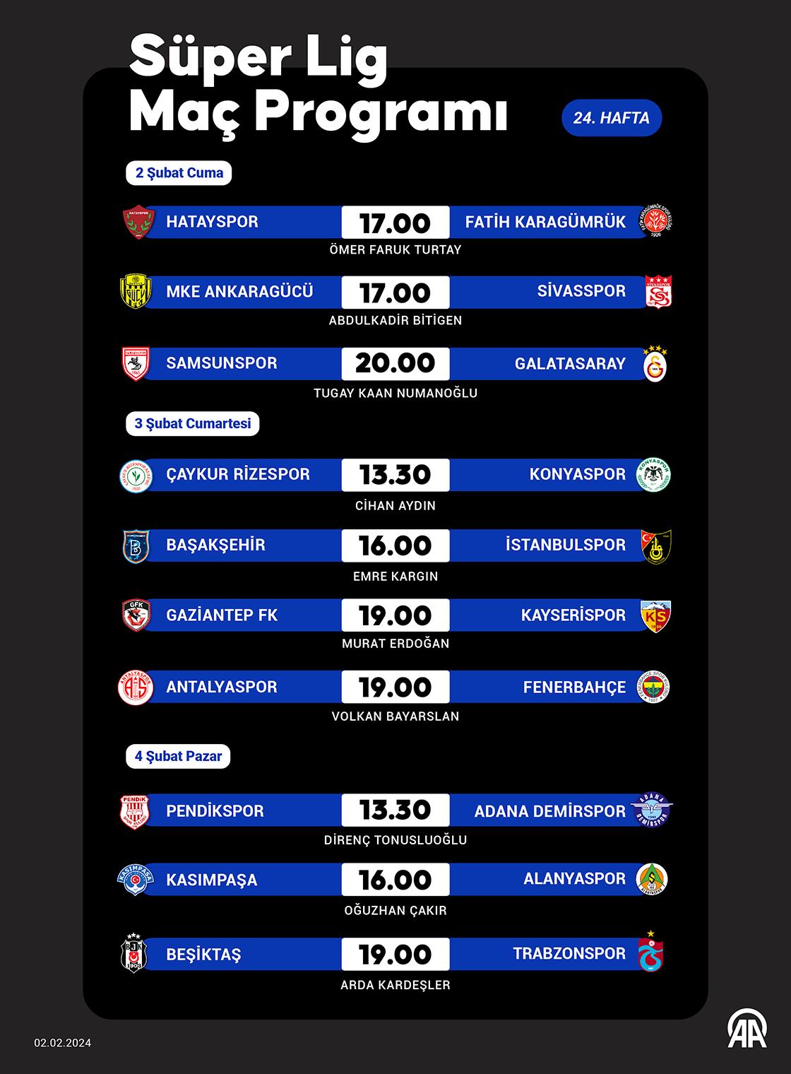 Süper Lig 24. hafta programı