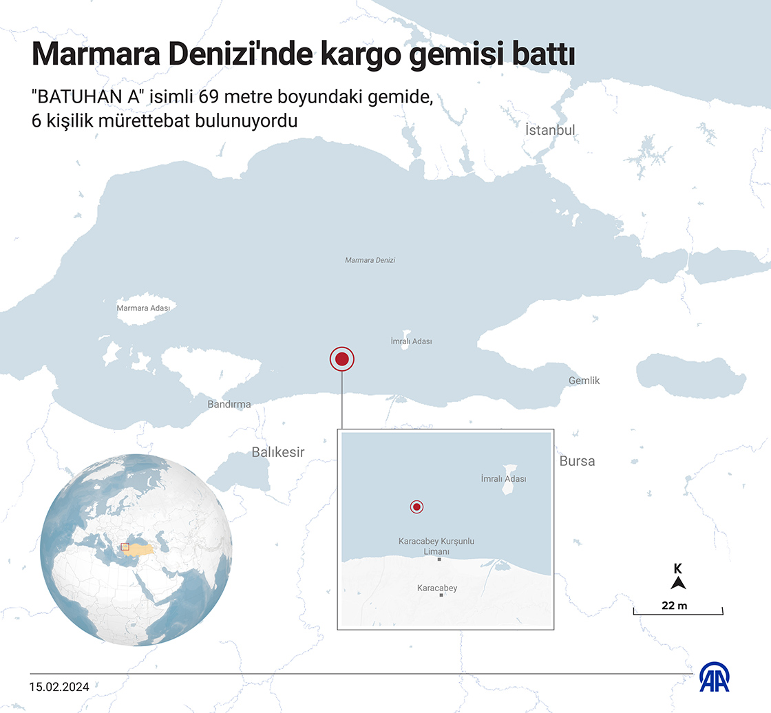 Marmara Denizi'nde kargo gemisi battı