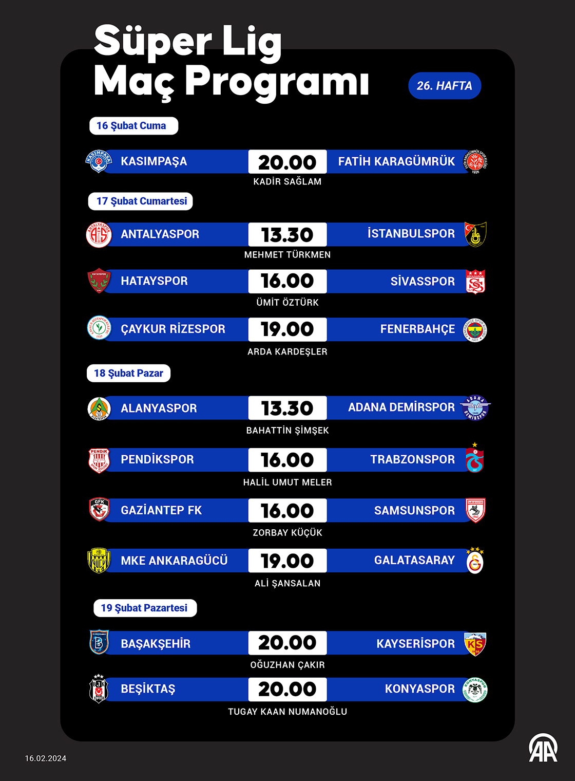 Süper Lig 26. hafta programı