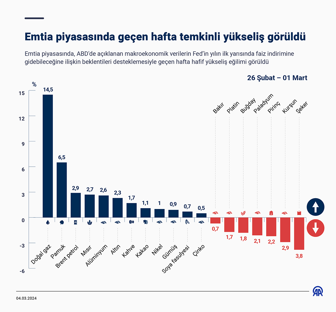 Emtia piyasasında geçen hafta temkinli yükseliş görüldü