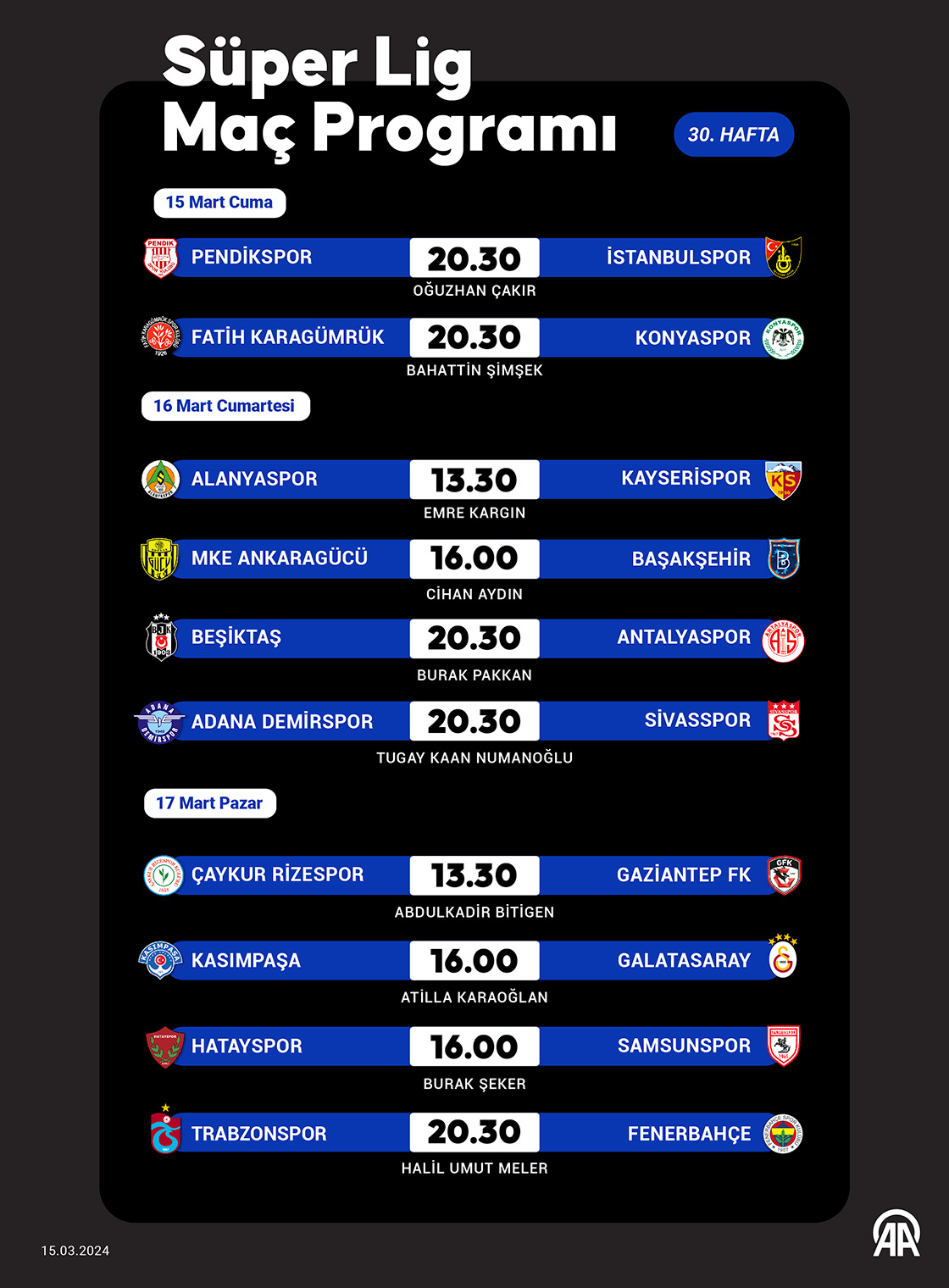 Süper Lig 30. hafta programı