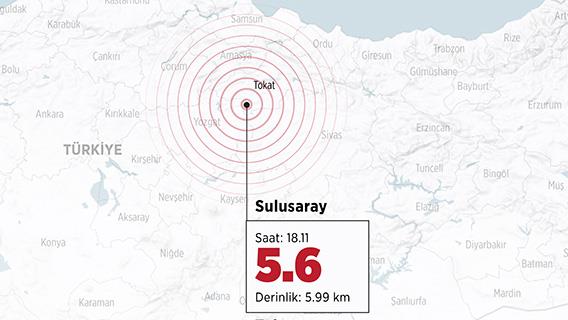 Tokat Sulusaray’da 5,6 büyüklüğünde deprem meydana geldi