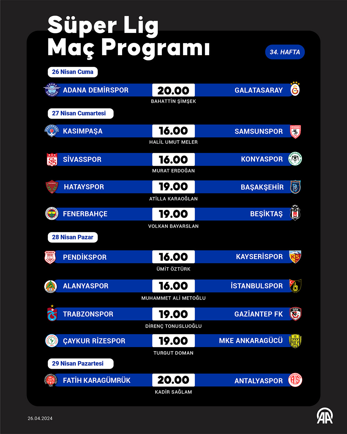 Süper Lig 34. hafta programı