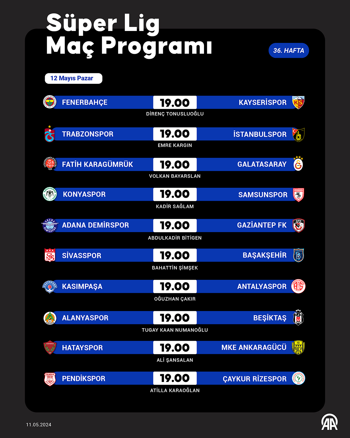 Süper Lig 36. hafta programı