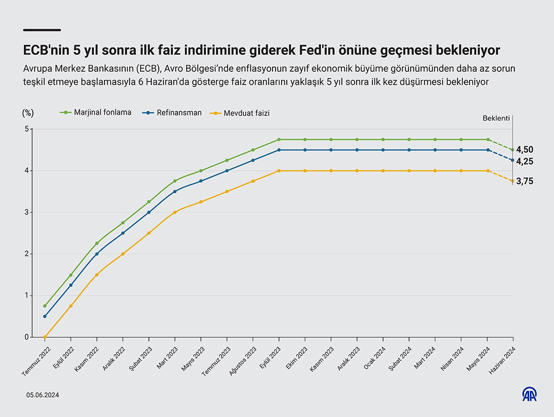 ECB'nin 5 yıl sonra ilk faiz indirimine giderek Fed'in önüne geçmesi bekleniyor