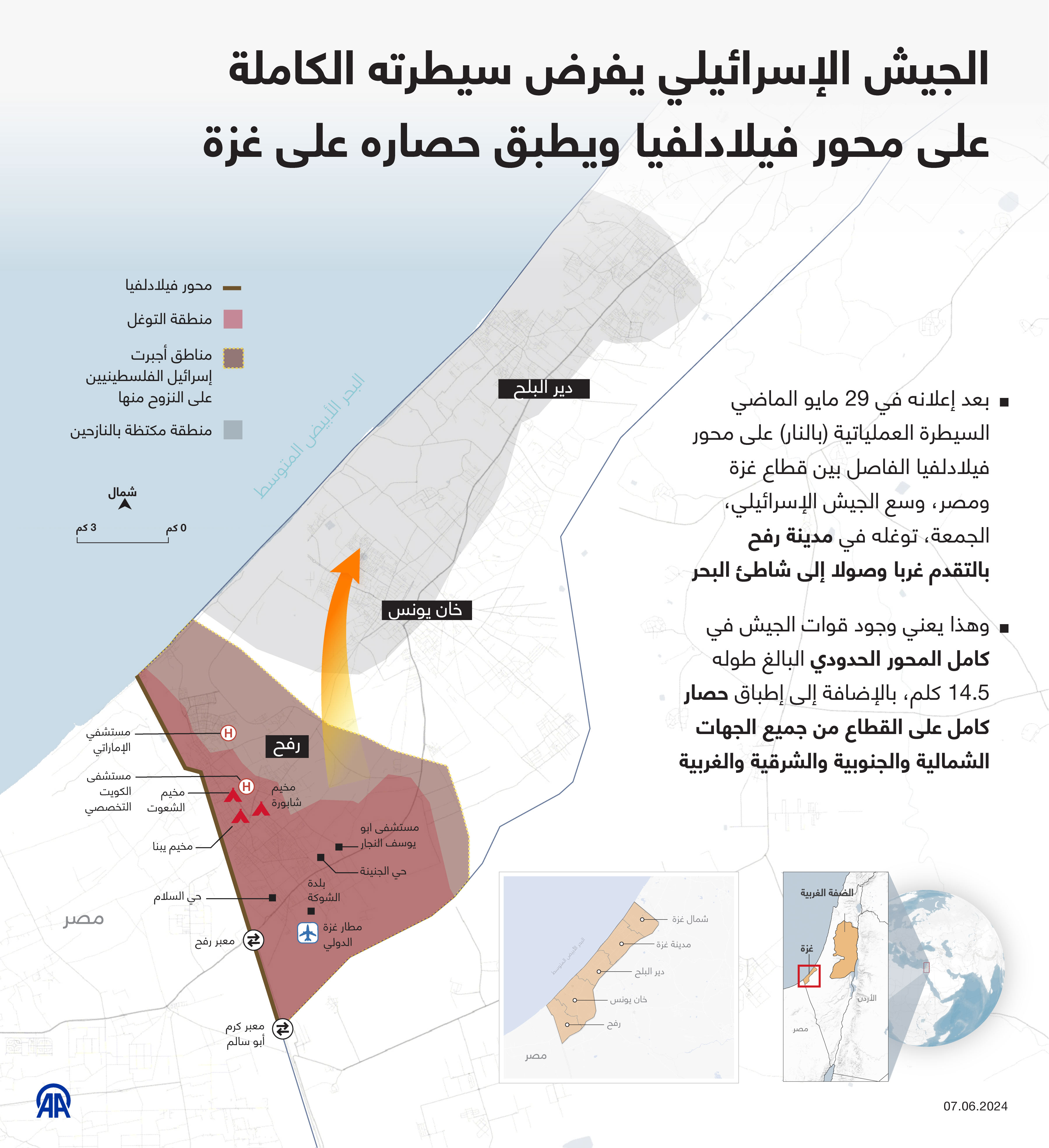 الجيش الإسرائيلي يفرض سيطرته الكاملة على محور فيلادلفيا ويطبق حصاره على غزة