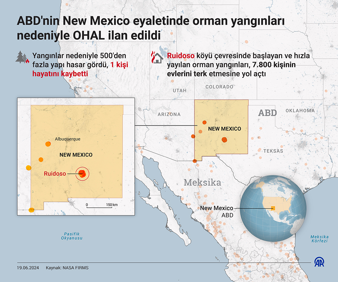 ABD'nin New Mexico eyaletinde orman yangınları nedeniyle OHAL ilan edildi