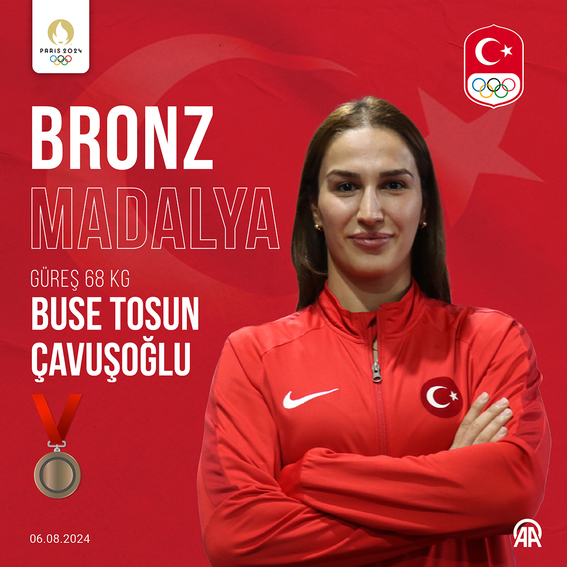 Milli güreşçi Buse Tosun Çavuşoğlu, Paris 2024 Olimpiyat Oyunları’nda bronz madalya kazandı