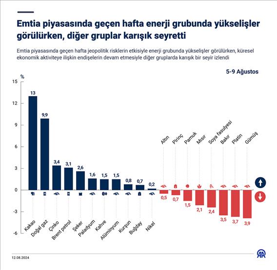 Emtia piyasasında geçen hafta enerji grubunda yükselişler görülürken, diğer gruplar karışık seyretti