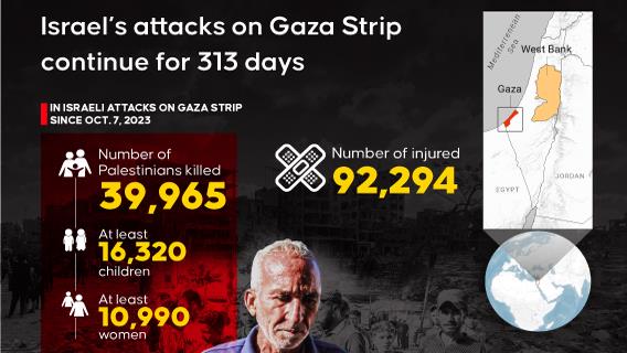 Israel’s attacks on Gaza Strip continue for 313 days