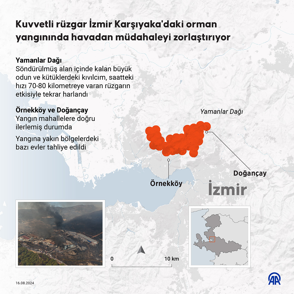 Kuvvetli rüzgar İzmir Karşıyaka'daki orman yangınında havadan müdahaleyi zorlaştırıyor