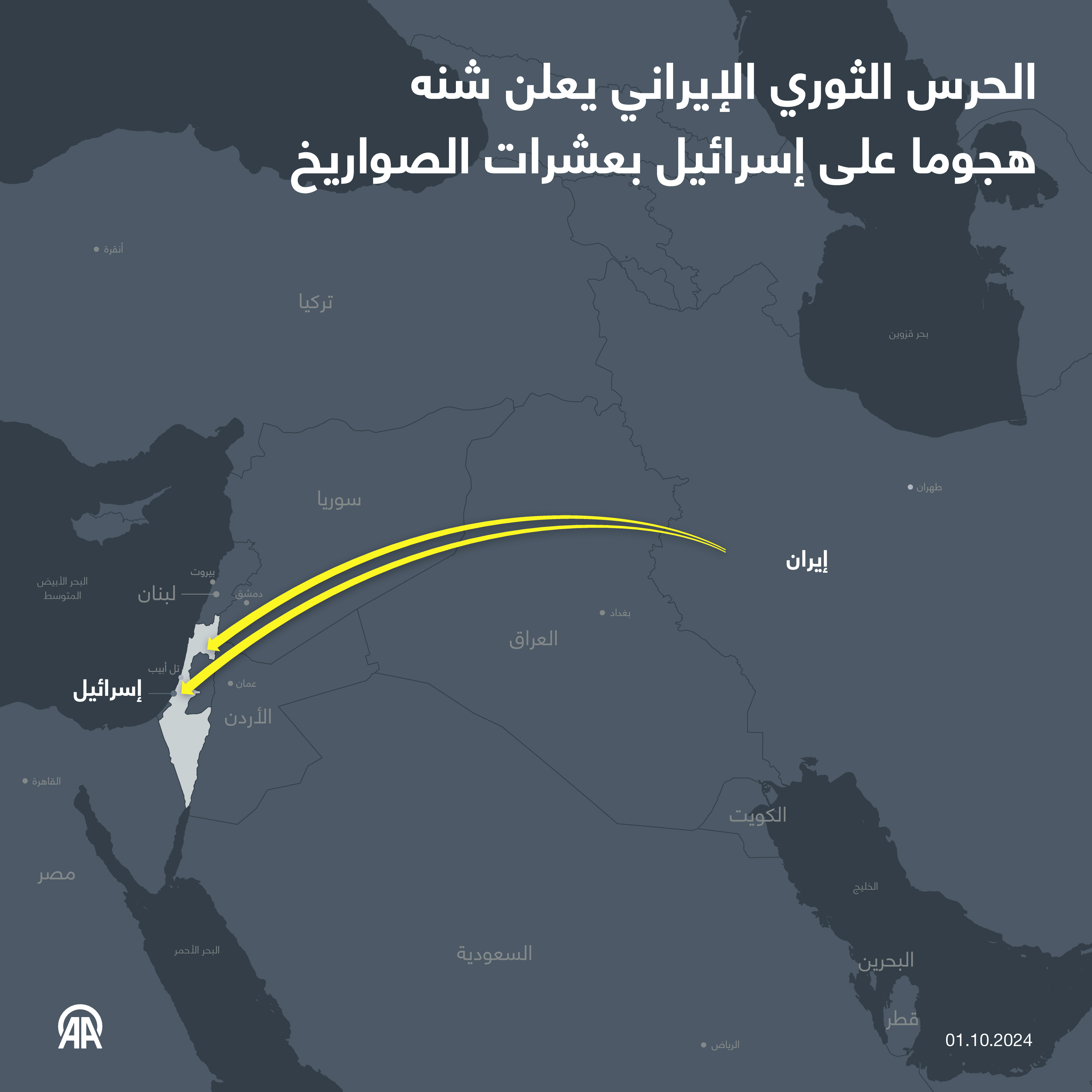 الحرس الثوري الإيراني يعلن شنه هجوما على إسرائيل بعشرات الصواريخ