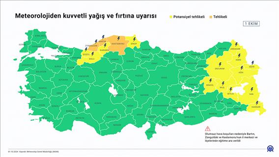 Meteorolojiden kuvvetli yağış ve fırtına uyarısı