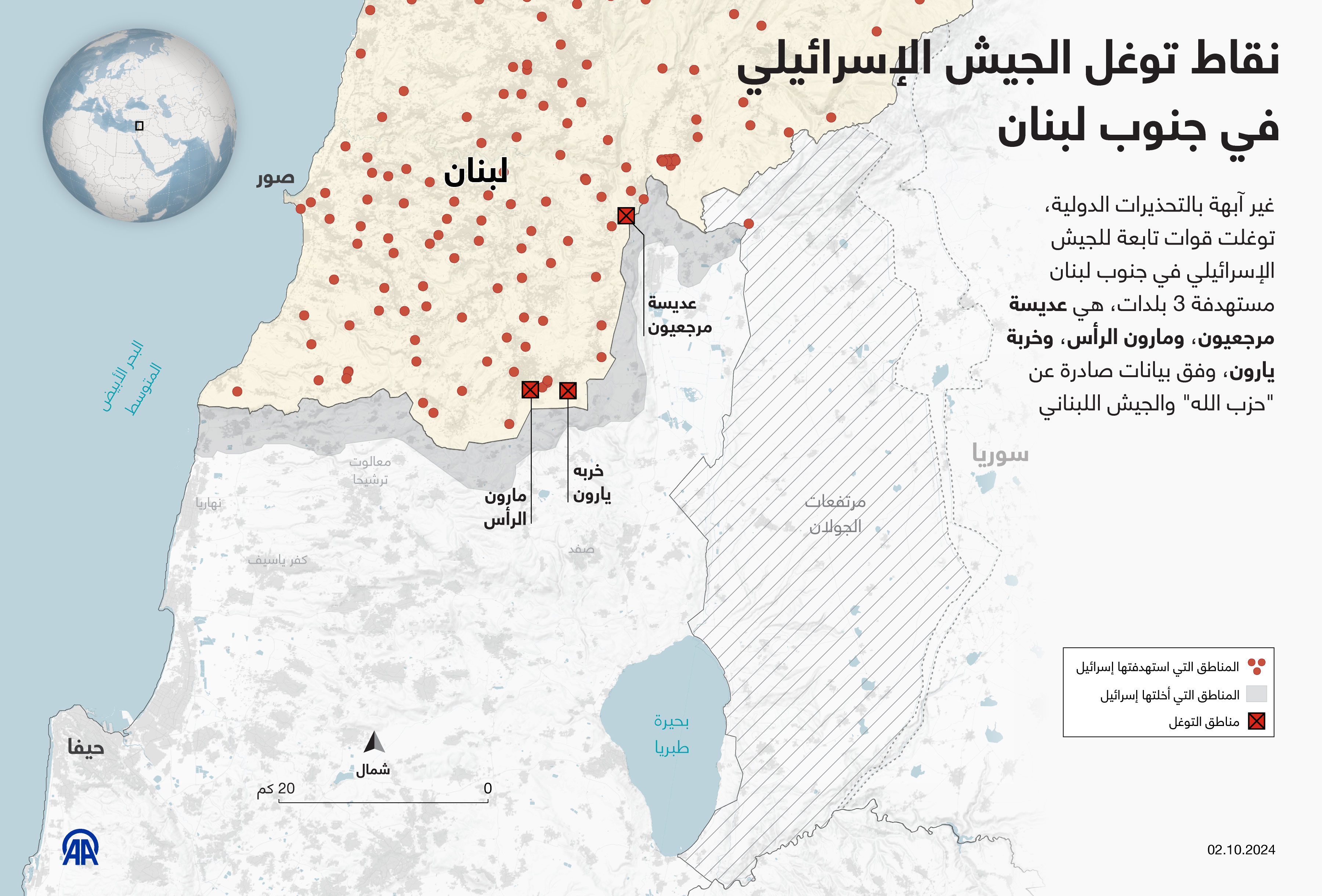 نقاط توغل الجيش الإسرائيلي في جنوب لبنان