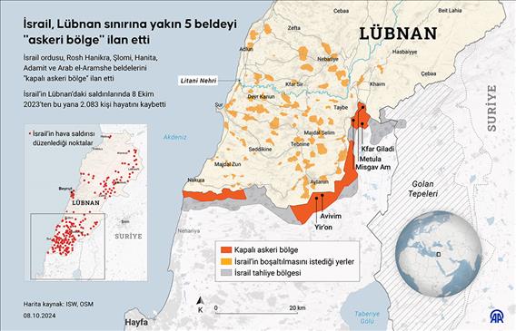 İsrail, Lübnan sınırına yakın bazı beldeleri 'askeri bölge' ilan etti