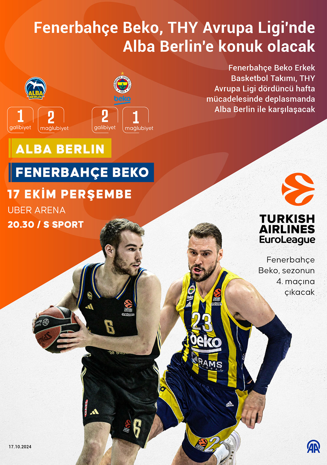 Fenerbahçe Beko, THY Avrupa Ligi'nde Alba Berlin'e konuk olacak