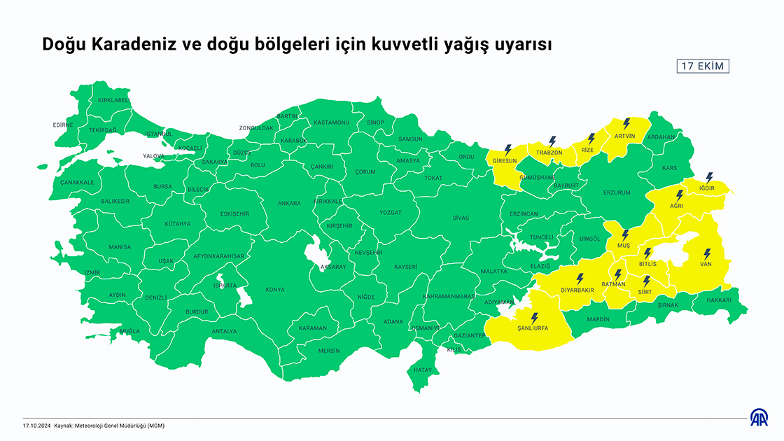 Doğu Karadeniz ve doğu bölgeleri için kuvvetli yağış uyarısı