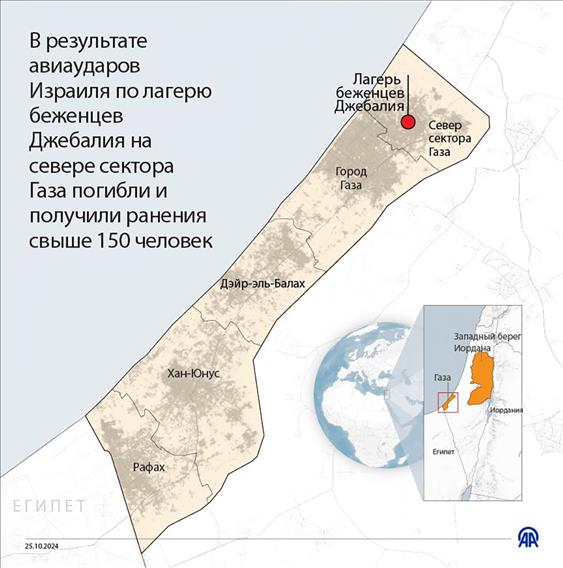 В результате авиаударов Израиля по лагерю беженцев Джебалия в Газе погибли и получили ранения свыше 150 человек