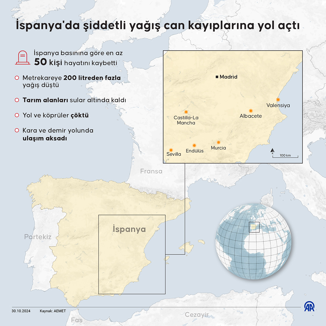 İspanya'da şiddetli yağış can kayıplarına yol açtı