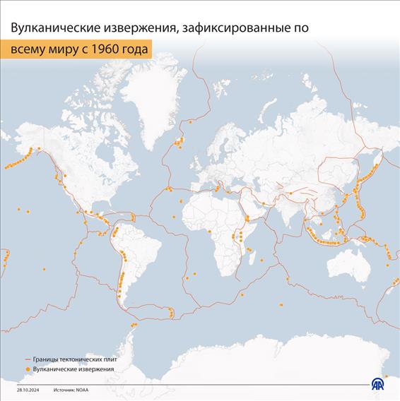 Вулканические извержения, зафиксированные по всему миру с 1960 года