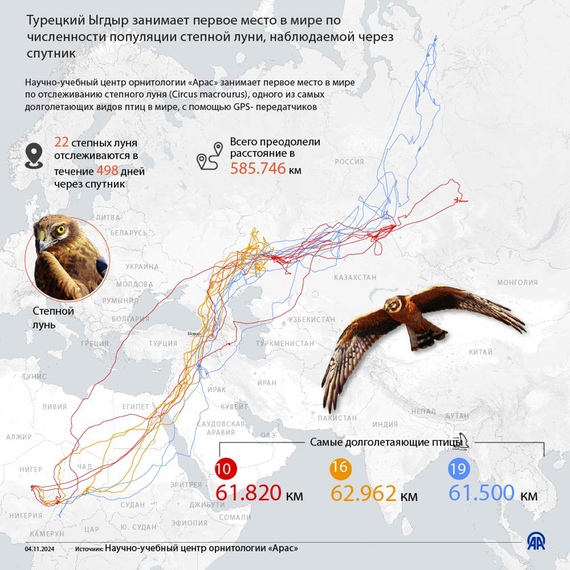 Турецкий Ыгдыр занимает первое место в мире по численности популяции степной луни, наблюдаемой через спутник