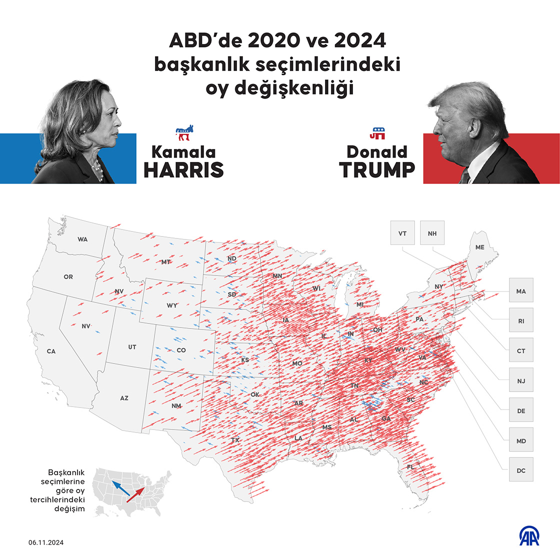 ABD’de 2020 ve 2024 başkanlık seçimlerindeki oy değişkenliği