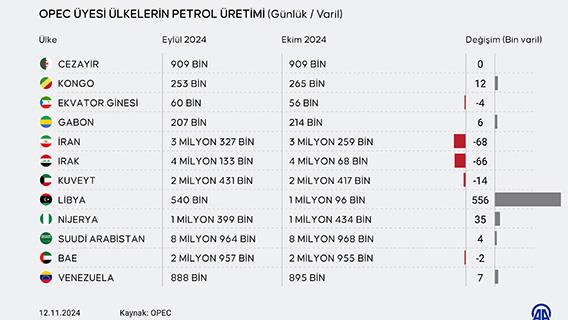 OPEC'in petrol üretimi ekimde günlük 466 bin varil arttı