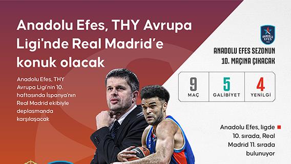 Anadolu Efes, THY Avrupa Ligi'nde Real Madrid'e konuk olacak